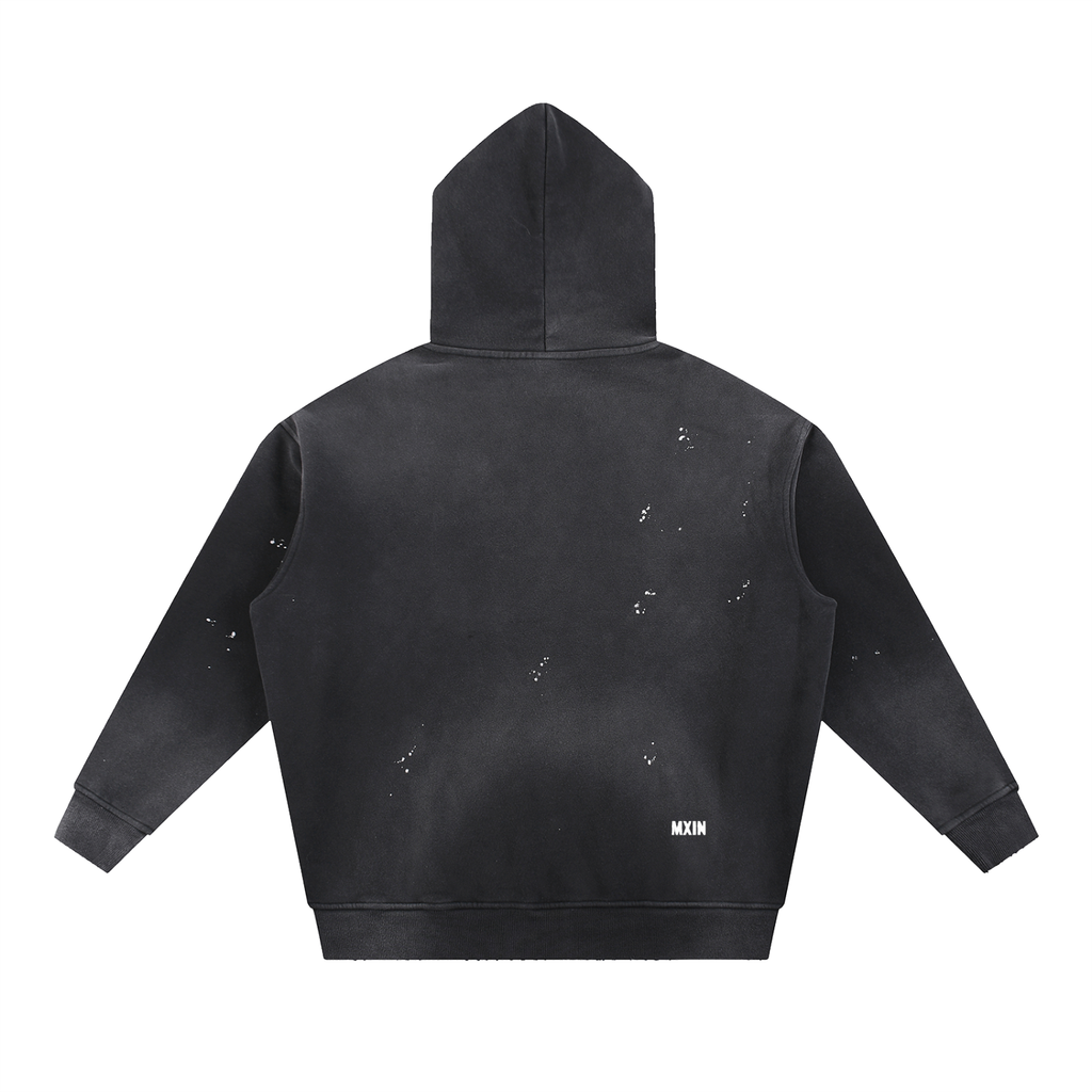 MXIN Vintage Washed Frayed Fleece Hoodie