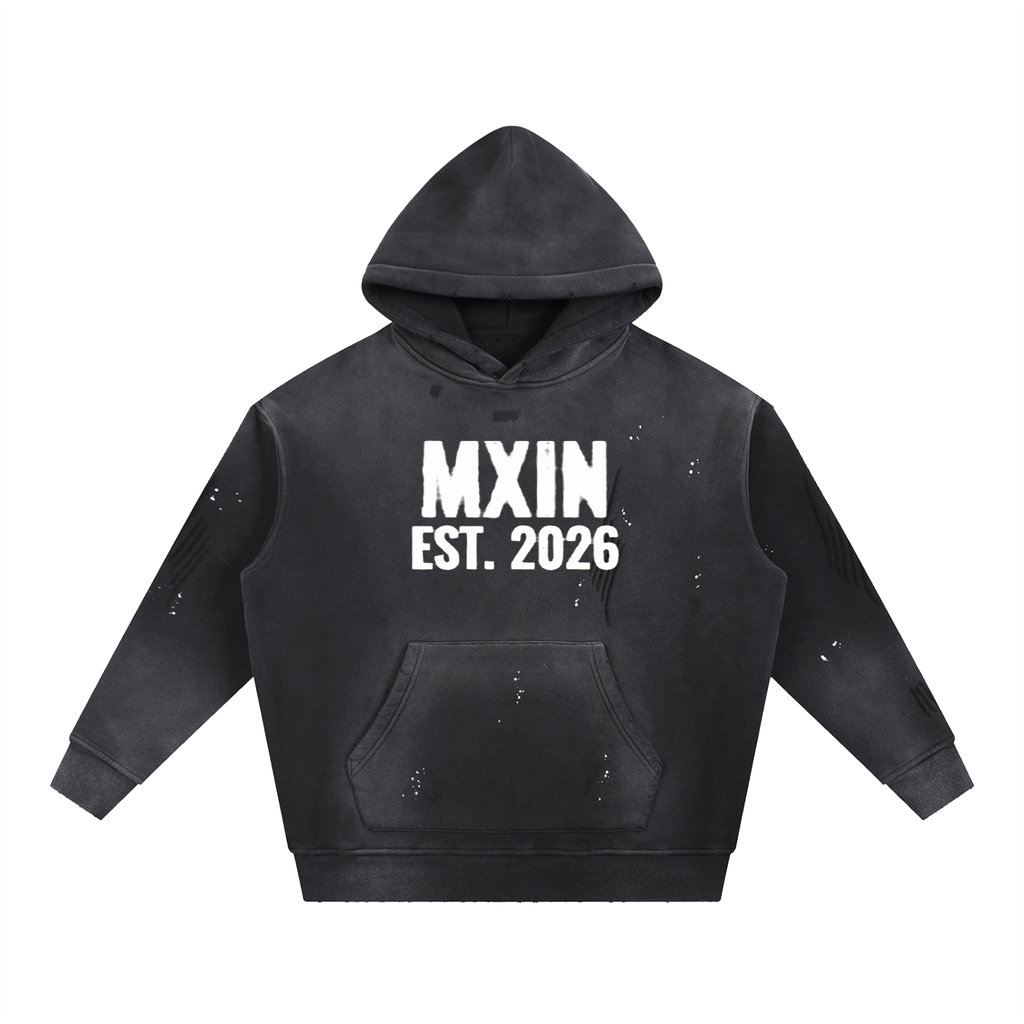 MXIN Vintage Washed Frayed Fleece Hoodie