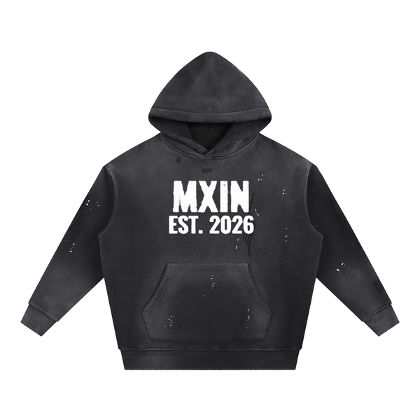 Vintage Washed Frayed Fleece Hoodie