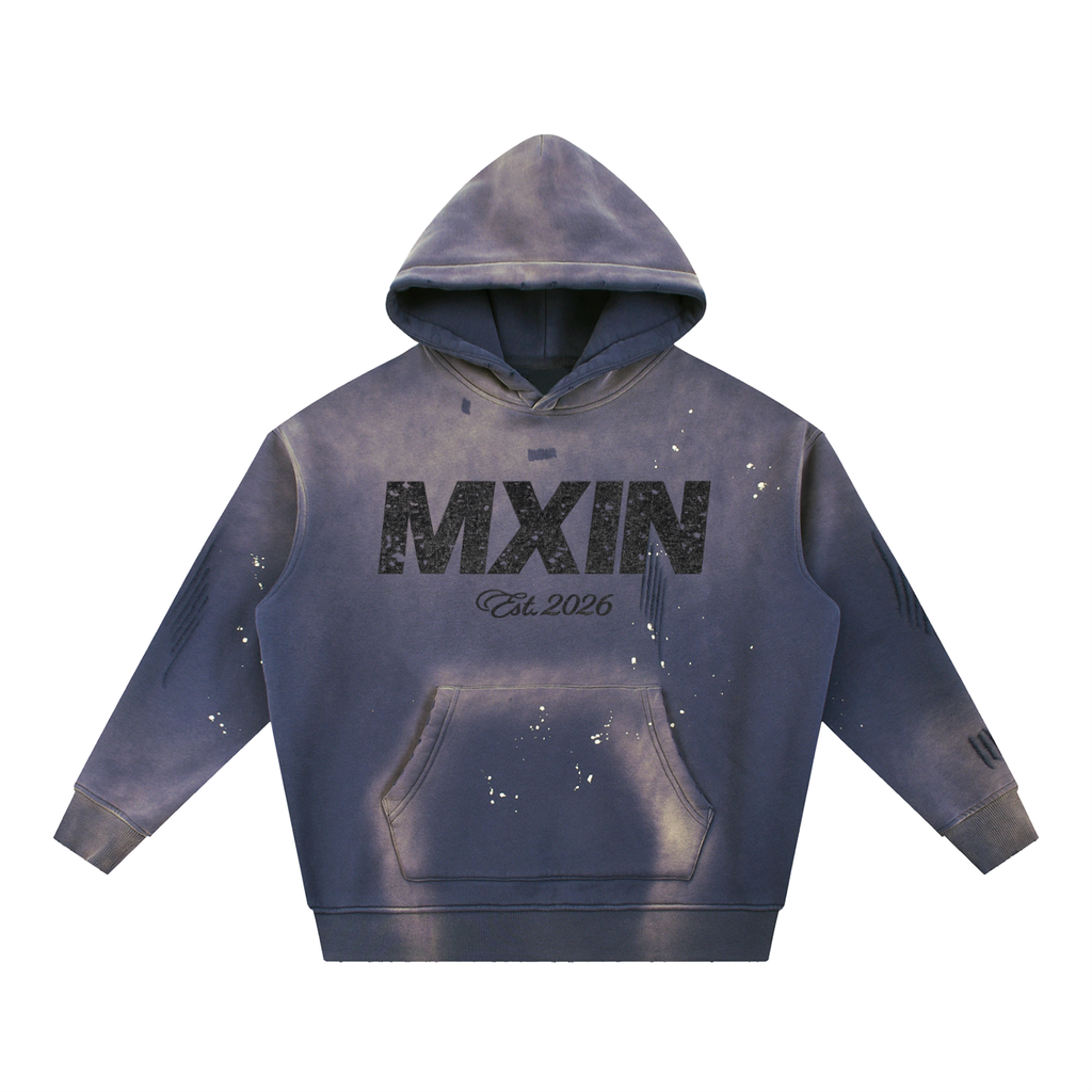 Vintage Washed Frayed Fleece Hoodie