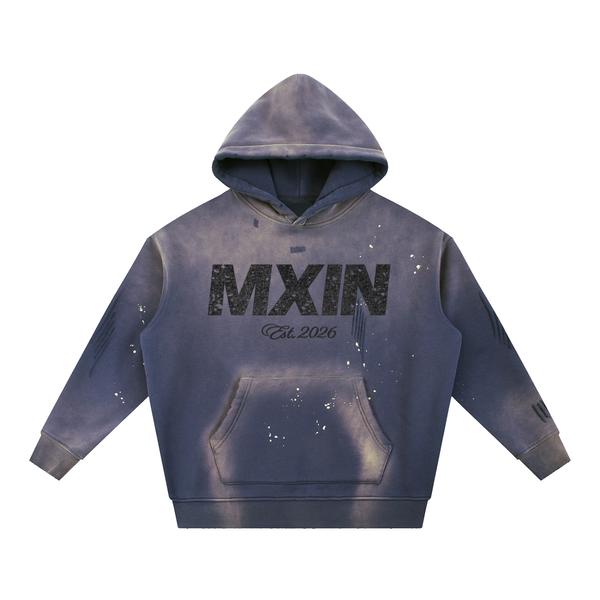 Vintage Washed Frayed Fleece Hoodie