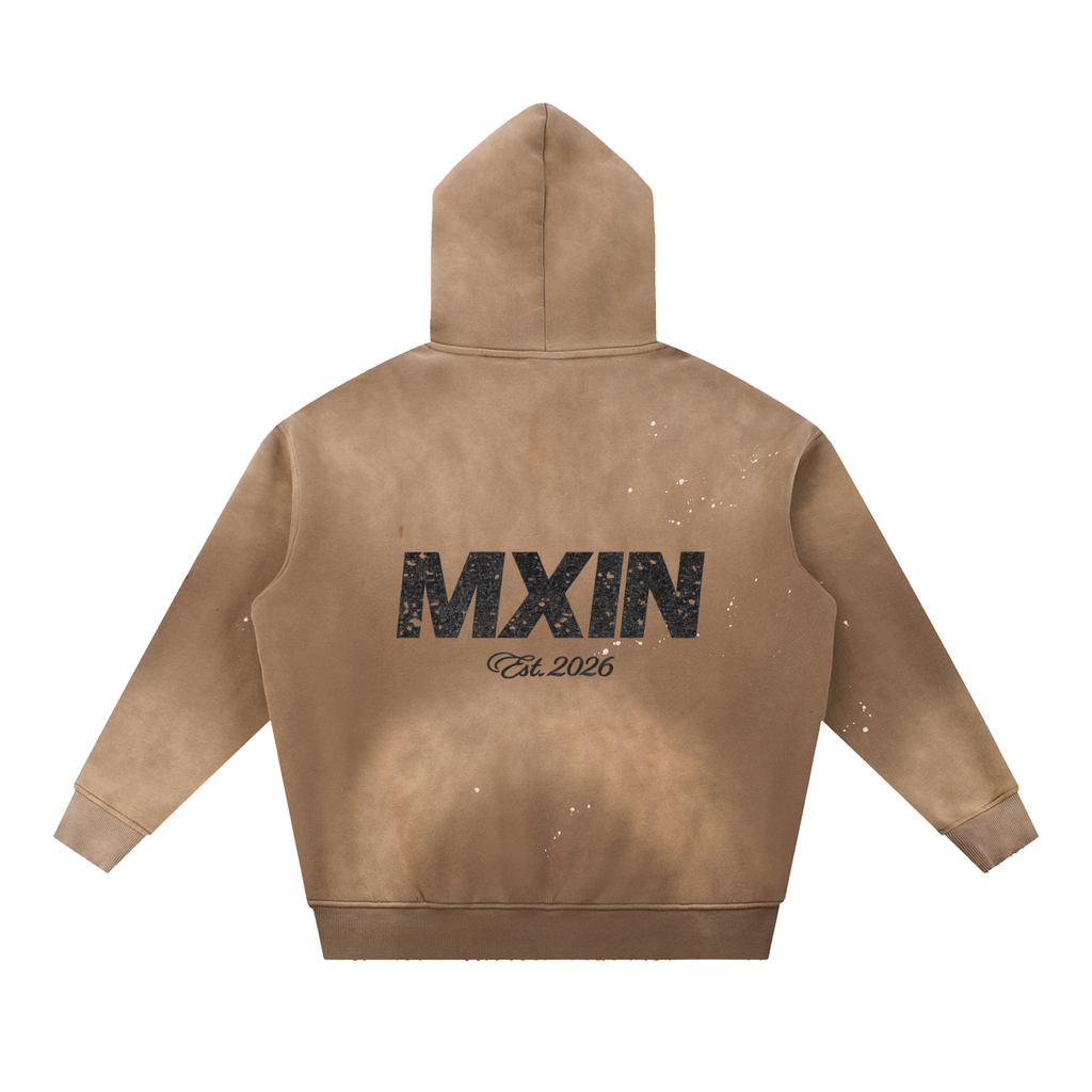 Vintage Washed Frayed Fleece Hoodie
