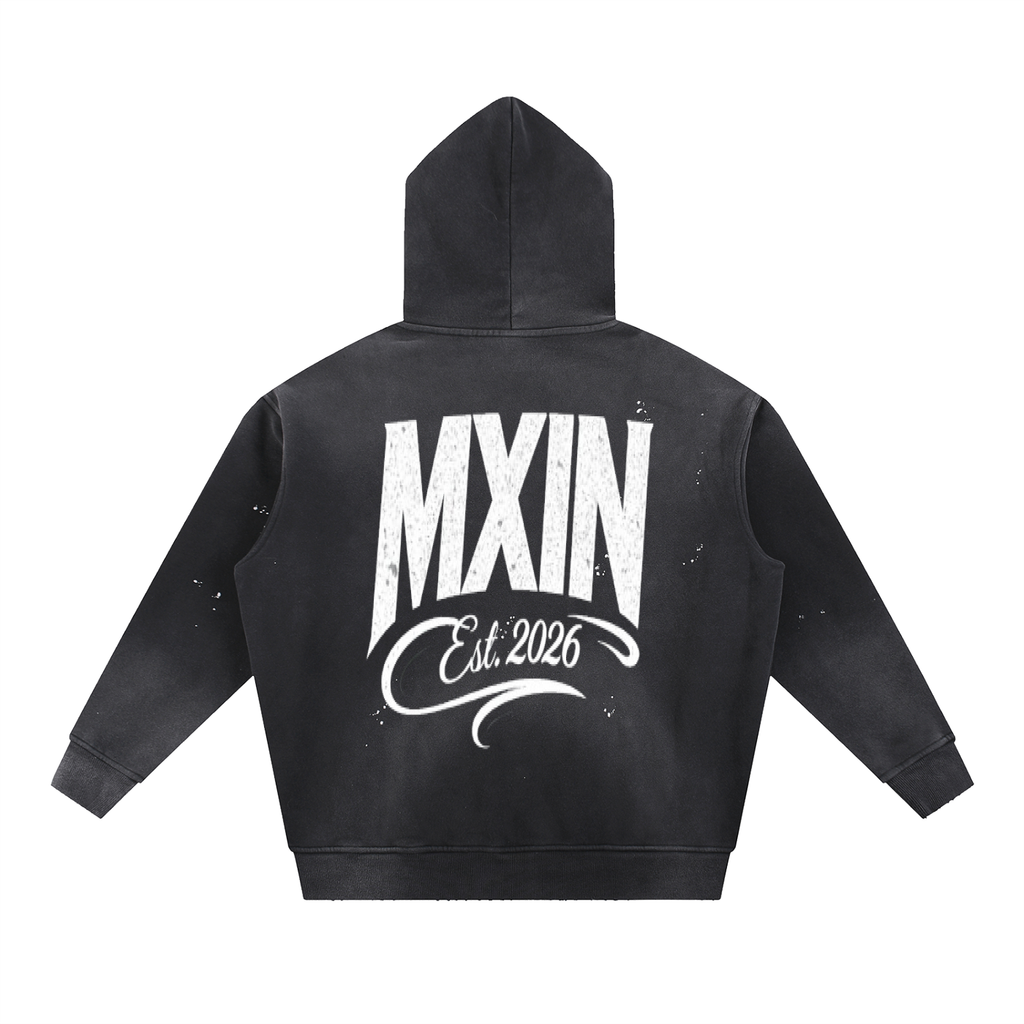 Vintage Washed Frayed Fleece Hoodie