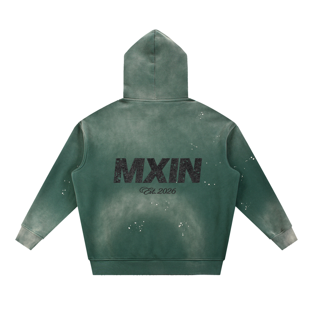 Vintage Washed Frayed Fleece Hoodie