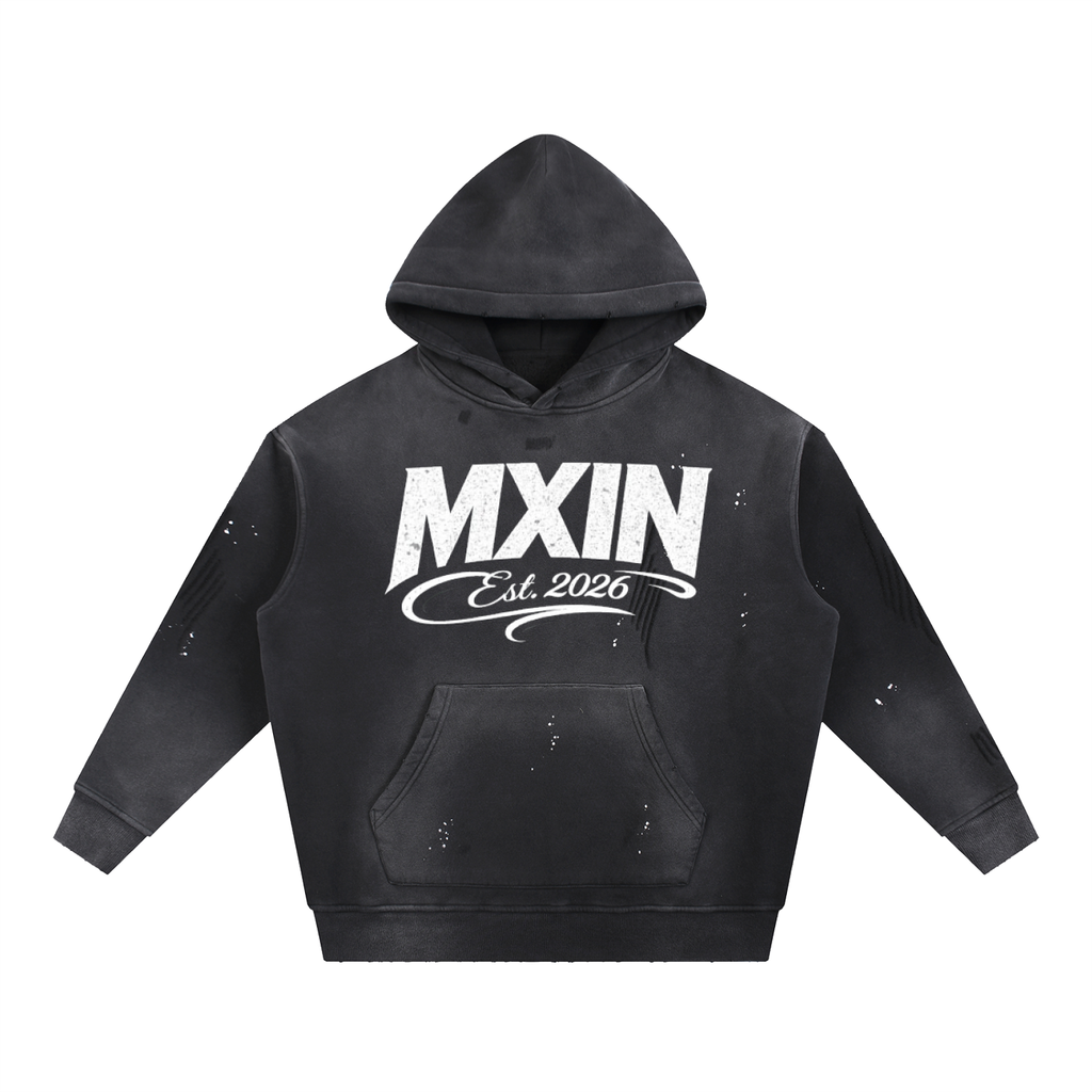 Vintage Washed Frayed Fleece Hoodie