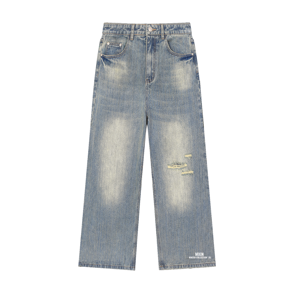 MXIN Vintage Wash Distressed Denim Jeans