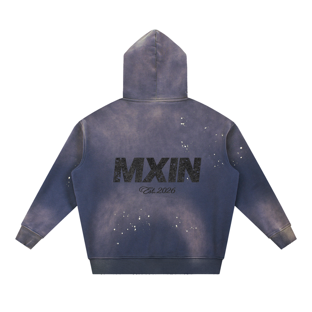 Vintage Washed Frayed Fleece Hoodie
